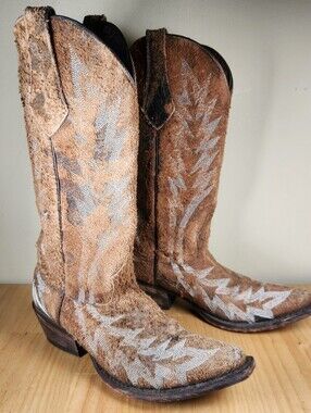 JOHNNY RINGO Womens Outlaw Cowboy Boots 6 Brown Western Distressed Leather Shoes